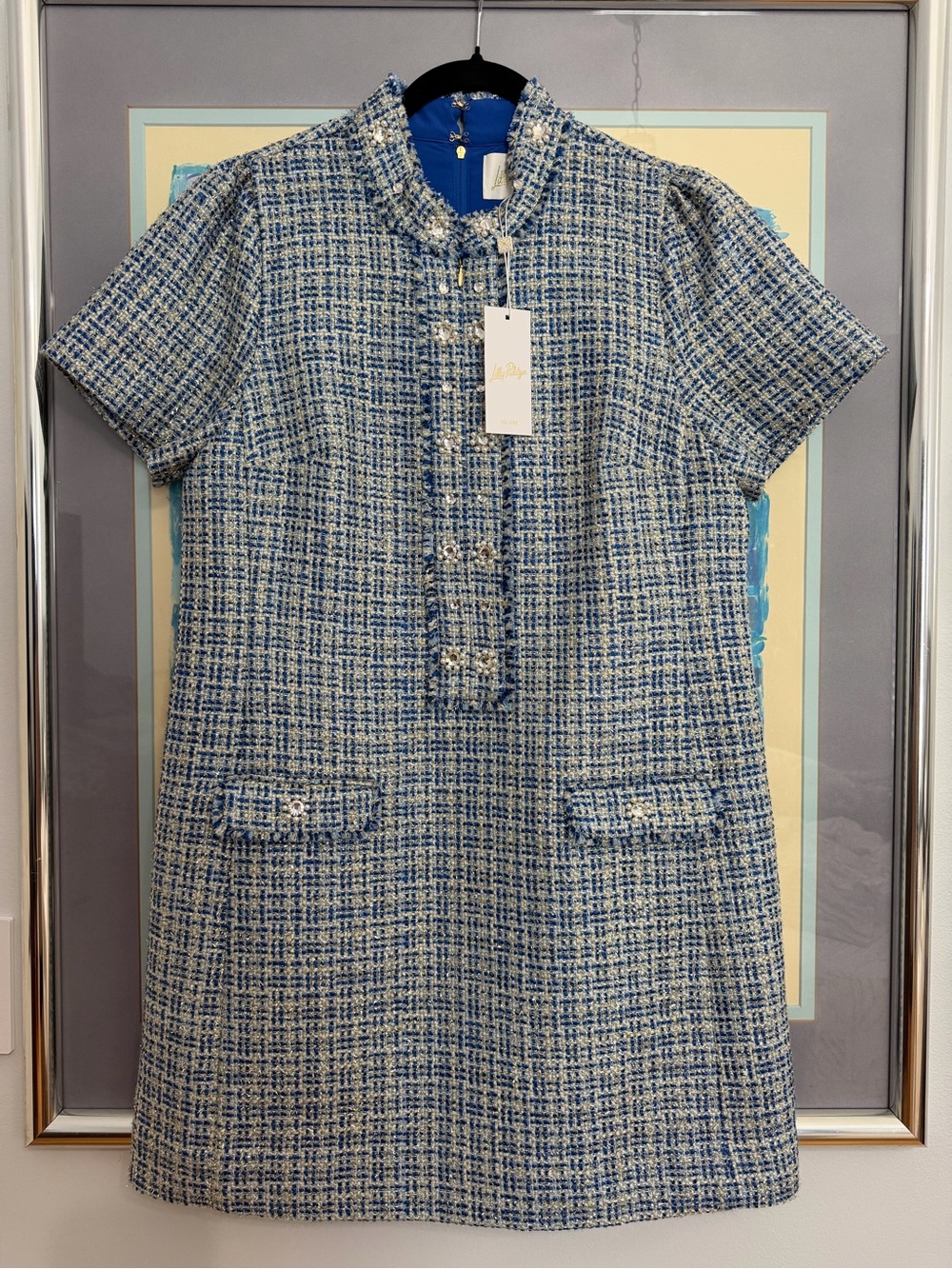 Lilly Pulitzer Teddy Blue and Gold Tweed Jeweled Dress - Picture 5 of 6